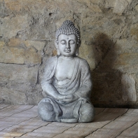 Buddha šedý polyresin 47cm