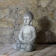 Buddha šedý polyresin 47cm