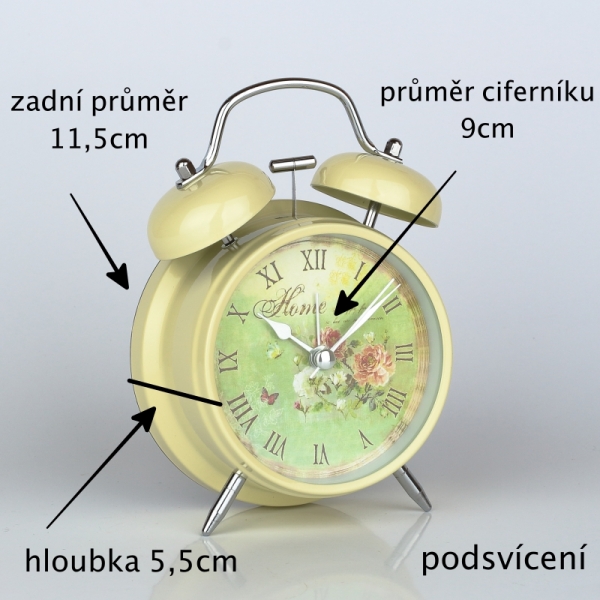 Budík s květinovým motivem HOME 12x15cm