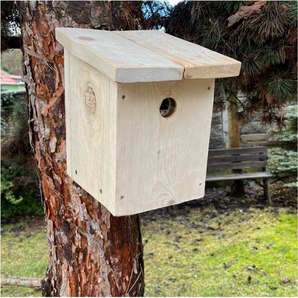 Budka pro vrabce z přírodního dřeva 34 mm - bez nátěru