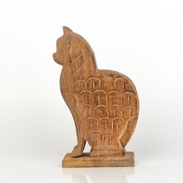 Bytová dekorace kočka dřevo 21cm