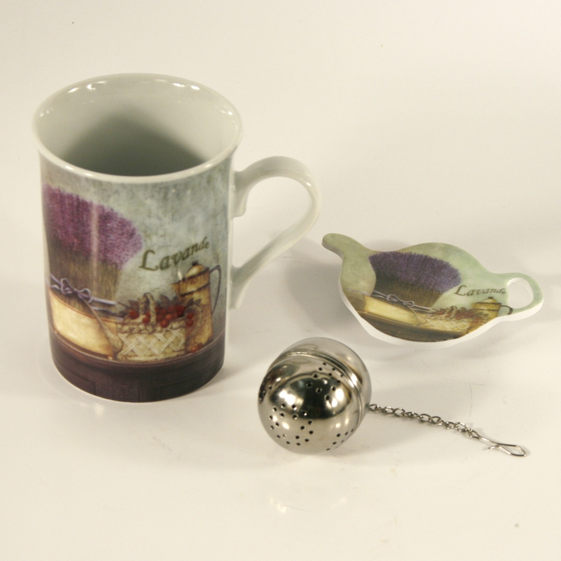 Čajová souprava šálek sítko odkapávač - levandule