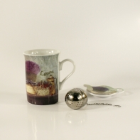 Čajová souprava šálek sítko odkapávač - levandule