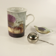 Čajová souprava šálek sítko odkapávač - levandule