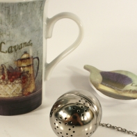 Čajová souprava šálek sítko odkapávač - levandule