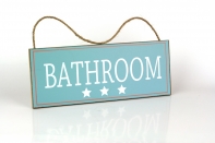 Cedule koupelna BATHROOM modrá 30x12cm