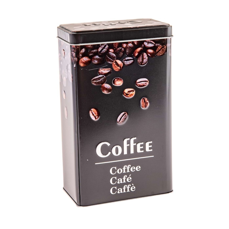 Černá plechová dóza na kávu COFFEE – 16 × 9 × 6 cm