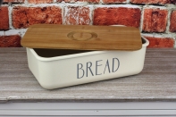 Chlebník s dřevěnou deskou Bread bílý 21x38x12cm