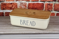 Chlebník s dřevěnou deskou Bread bílý 21x38x12cm