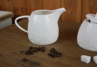 Cukřenka a konvička na mléko - bílá krajka 9,5/8,5cm