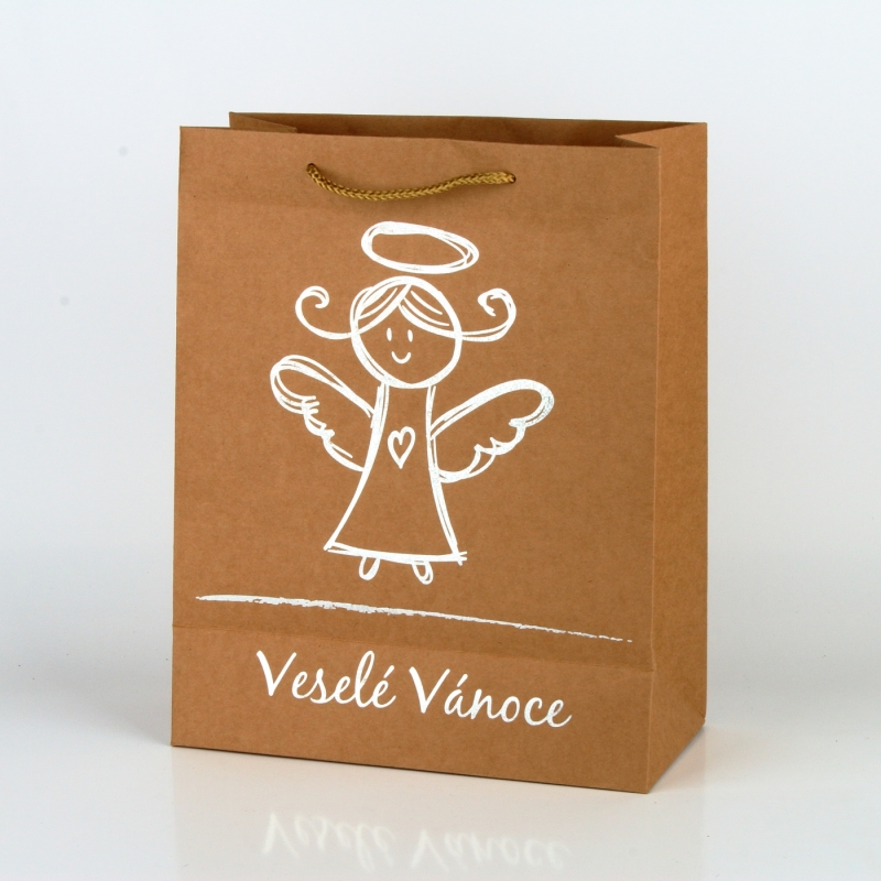 Dárková taška Veselé Vánoce hnědá L