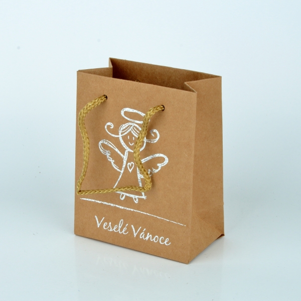 Dárková taška Veselé Vánoce hnědá L