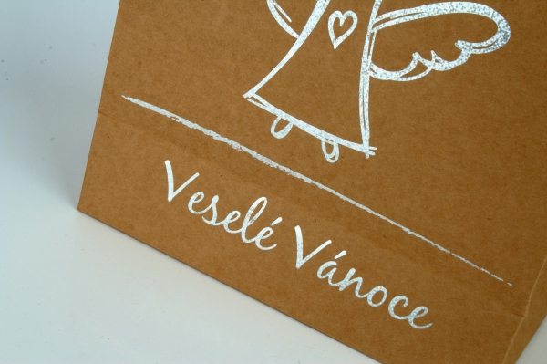 Dárková taška Veselé Vánoce hnědá L