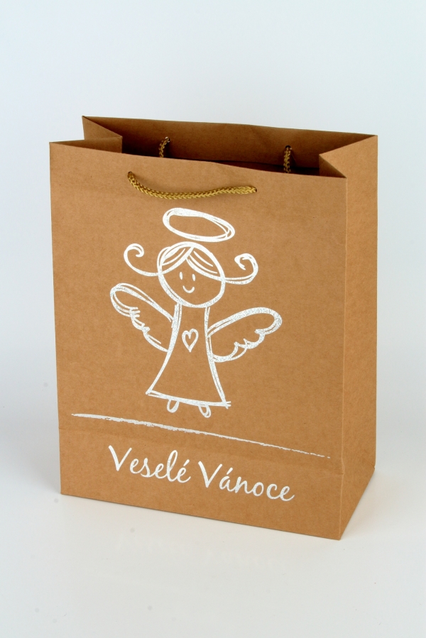 Dárková taška Veselé Vánoce hnědá L