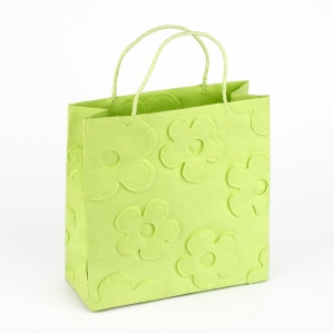 Dárková taška zelená s květinami 20x20cm