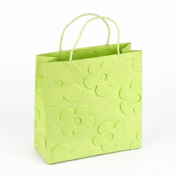 Dárková taška zelená s květinami 20x20cm