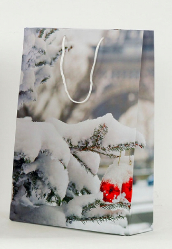 Dárková vánoční taška zasněžený strom 33x9,6x41cm