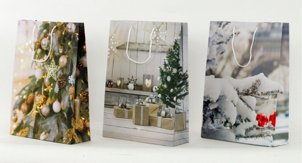 Dárková vánoční taška zlatý stromeček 25x8,5x34,5cm
