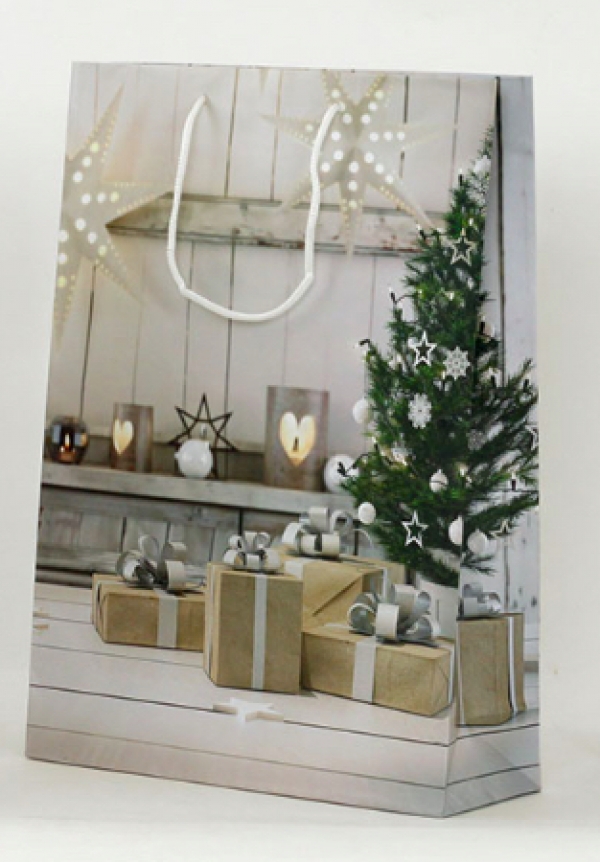 Dárková vánoční taška zlatý stromeček 25x8,5x34,5cm