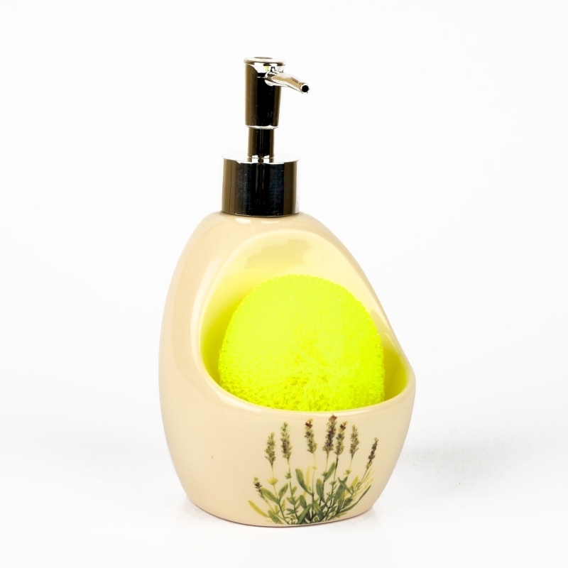 Dávkovač mýdla Levandule s houbičkou 19cm - nestejnoměrná glazura dek4486