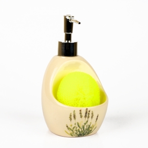 Dávkovač mýdla Levandule s houbičkou 19cm - nestejnoměrná glazura dek4486