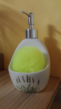Dávkovač mýdla Levandule s houbičkou 19cm - nestejnoměrná glazura dek4486