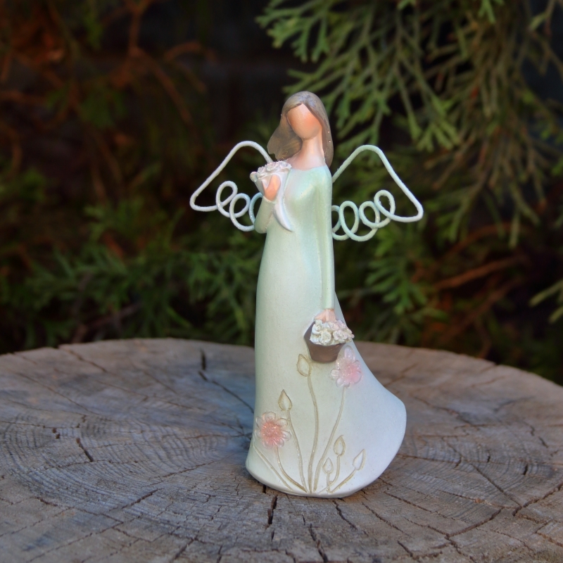 Dekorace anděl s květinami 9×13×4,5cm