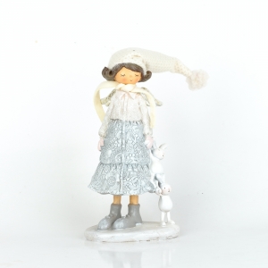 Dekorace anděl v čepici s králíčky 11x39x10cm