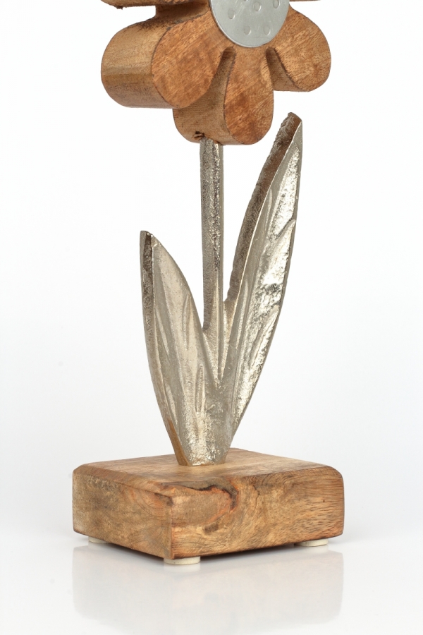Dekorace do bytu květina hliník dřevo 24cm