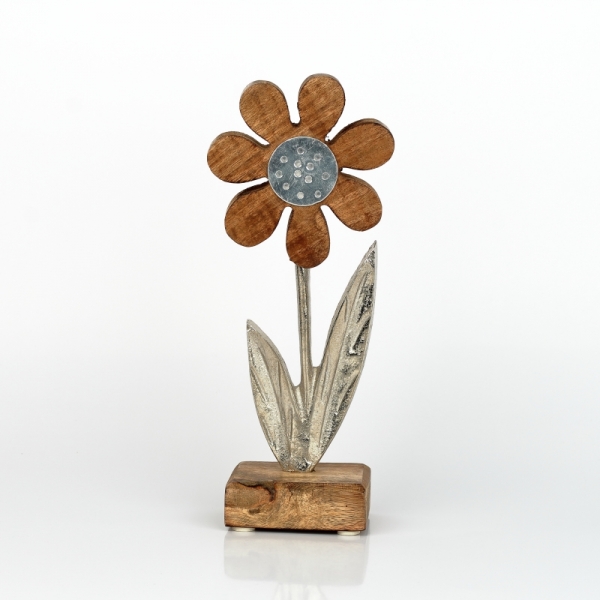 Dekorace do bytu květina hliník dřevo 24cm