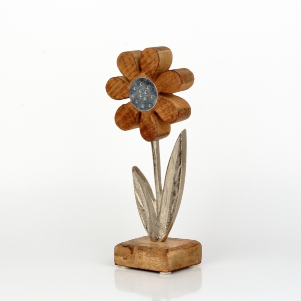 Dekorace do bytu květina hliník dřevo 24cm