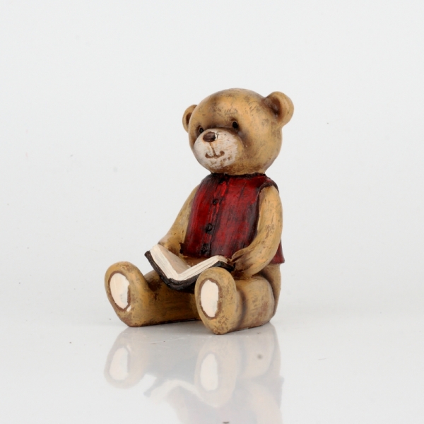 Dekorace do dětského pokoje - soška medvídka s knížkou 8cm