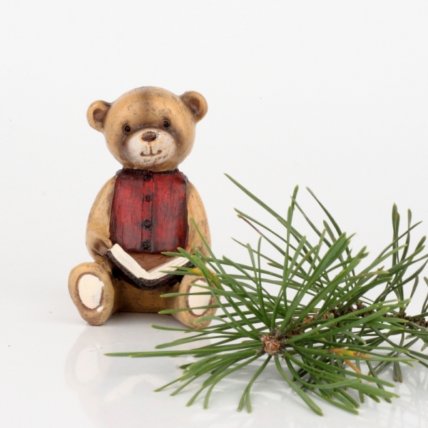 Dekorace do dětského pokoje - soška medvídka s knížkou 8cm
