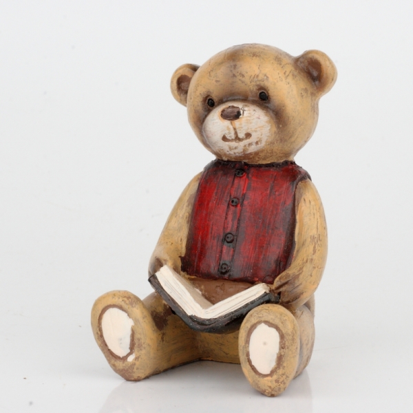 Dekorace do dětského pokoje - soška medvídka s knížkou 8cm