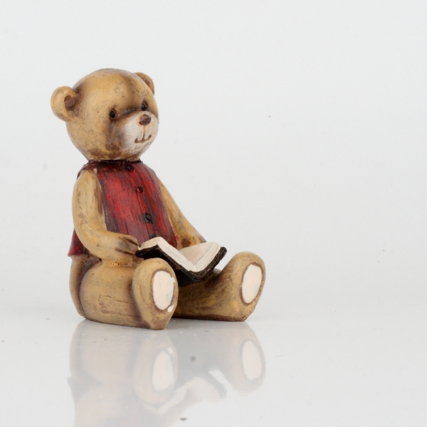 Dekorace do dětského pokoje - soška medvídka s knížkou 8cm