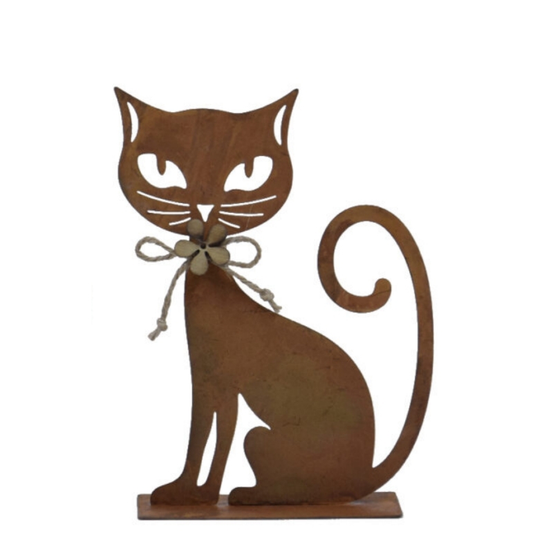 Dekorace kočka sedící rezavá 17x13x5cm