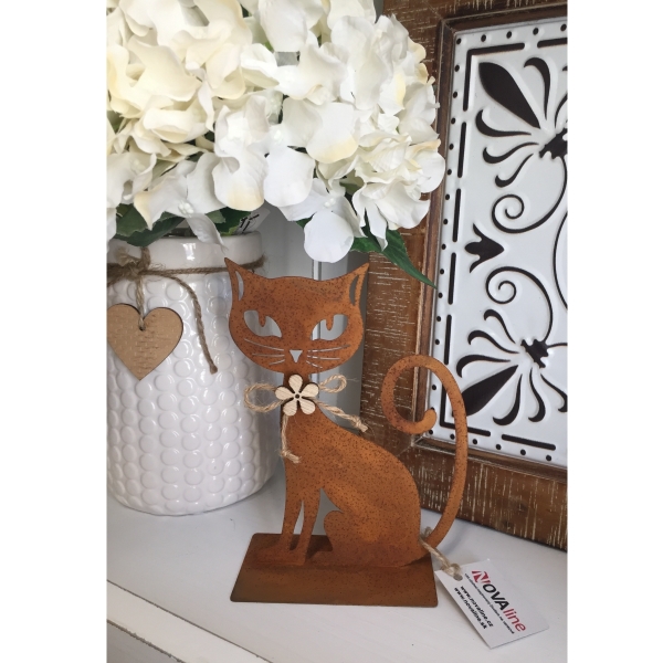 Dekorace kočka sedící rezavá 17x13x5cm
