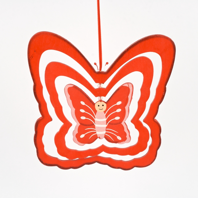 Dekorace motýl dřevěný 3 vrstvy červený 19x19cm