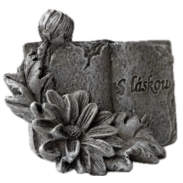 Dekorace na hrob – kniha s květinou S Láskou 5 x 7 x 4 cm