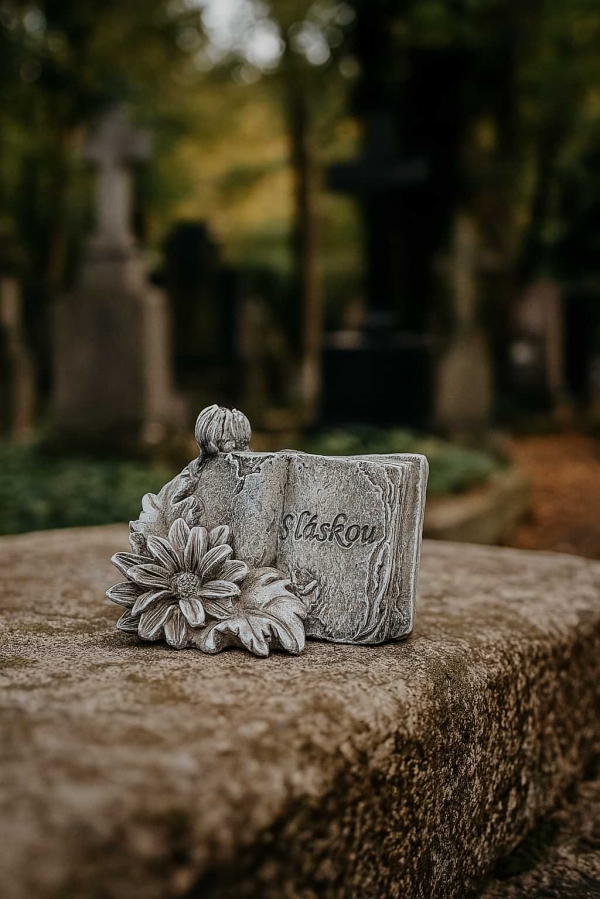 Dekorace na hrob – kniha s květinou S Láskou 5 x 7 x 4 cm