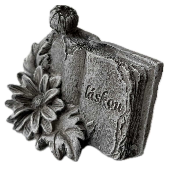 Dekorace na hrob – kniha s květinou S Láskou 5 x 7 x 4 cm