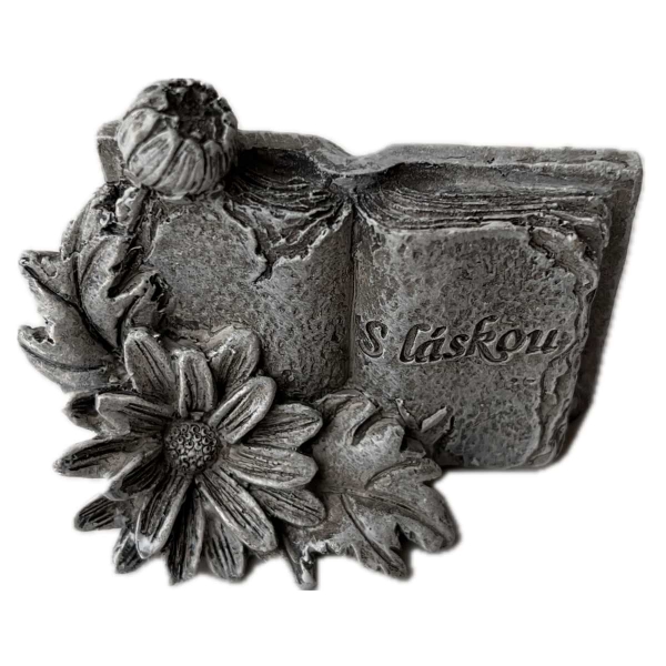 Dekorace na hrob – kniha s květinou S Láskou 5 x 7 x 4 cm