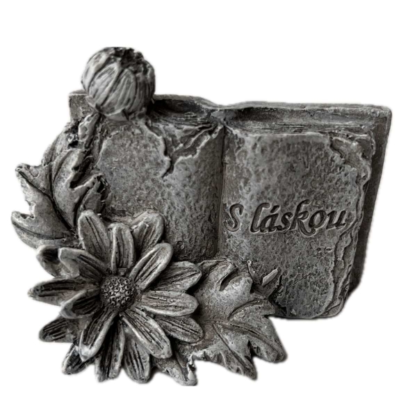 Dekorace na hrob – kniha s květinou S Láskou 5 x 7 x 4 cm