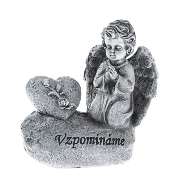 Dekorace na hrob – pietní anděl se srdcem „Vzpomínáme“ 12,5 cm