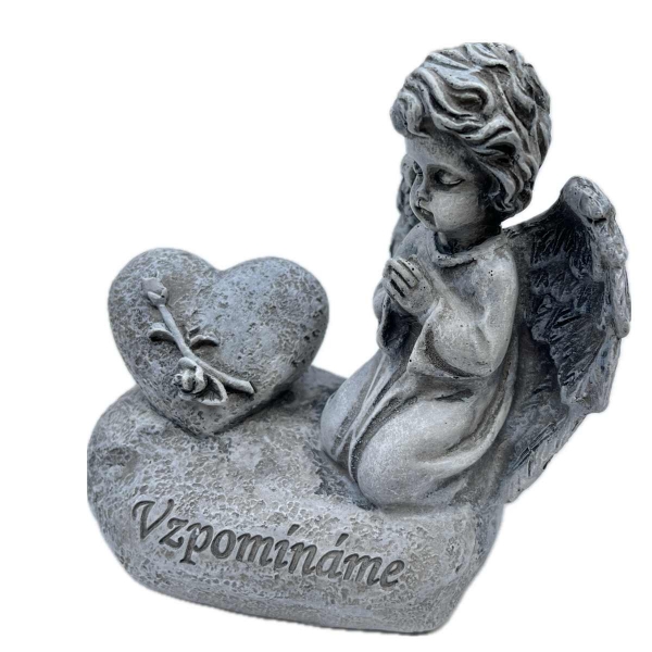 Dekorace na hrob – pietní anděl se srdcem „Vzpomínáme“ 12,5 cm