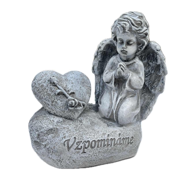 Dekorace na hrob – pietní anděl se srdcem „Vzpomínáme“ 12,5 cm
