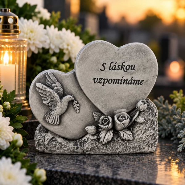 Dekorace na hrob – pietní srdce „S láskou vzpomínáme“ 12,5 cm