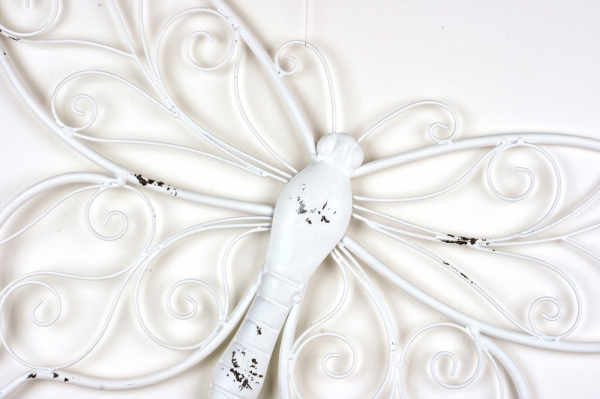 Dekorace na zeď bílý motýl s patinou 64cm