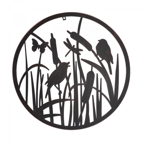 Dekorace na zeď kruhová kovová 60,3 x 60,3 x 1,5 cm ptáčci