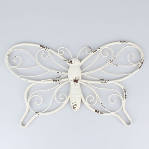 Dekorace na zeď motýl kovový bílý 46x28,5cm